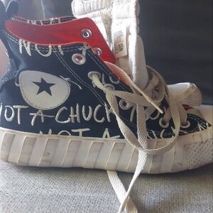 CONVERSE # RARE # NOT A CHUCK Black and White High-Top Sneakers with Orange